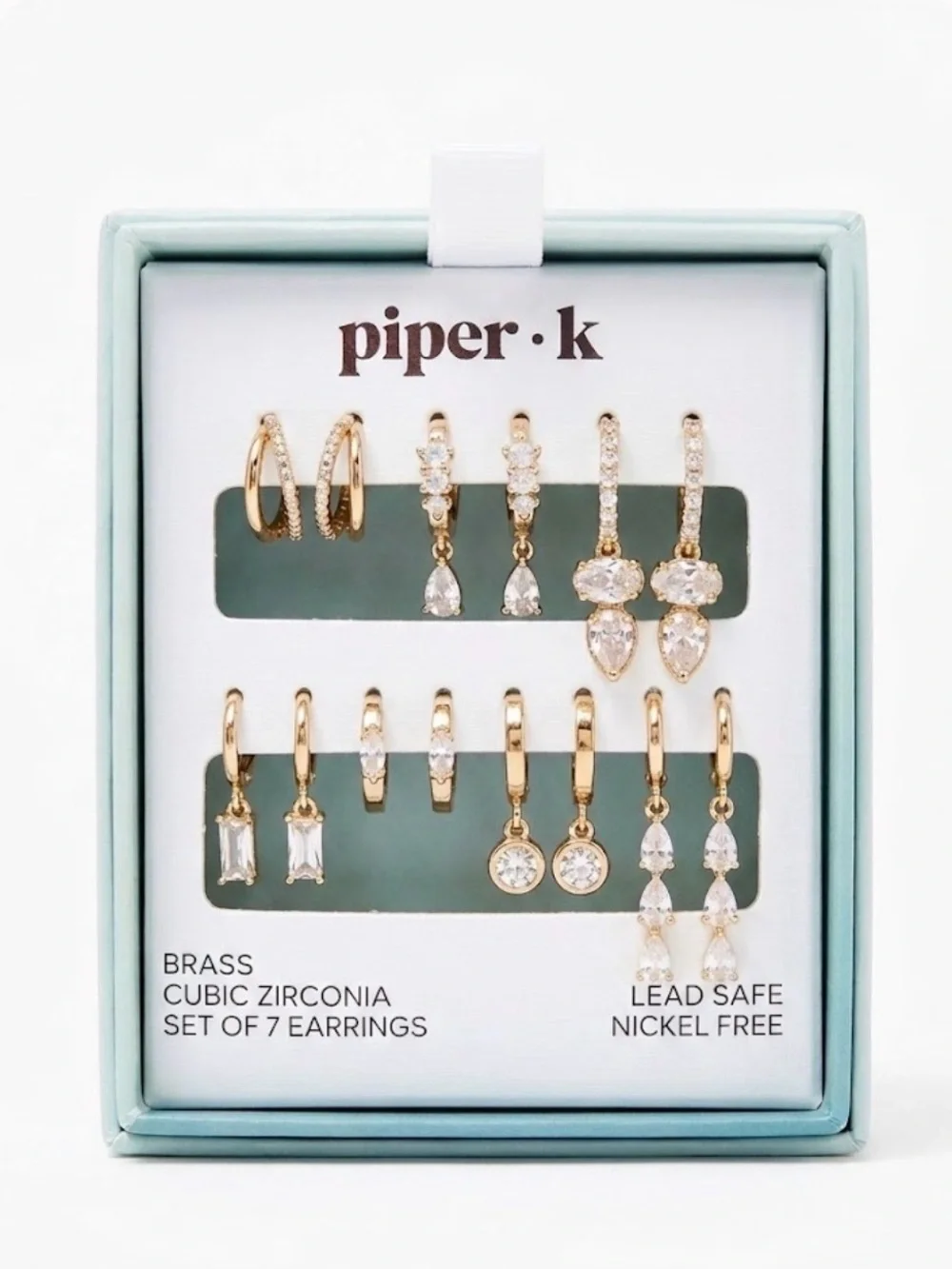 NWT ⚜️💎⚜️ Piper K CZ Brass Earring Set of 7 Pairs